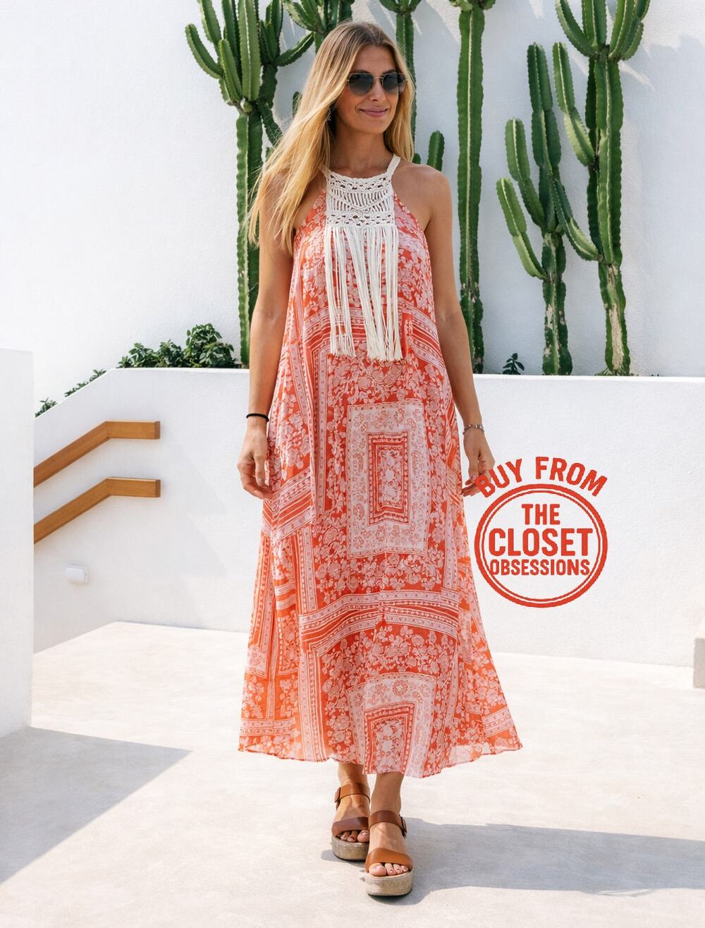 ZARA Flowing A-Line Boho Maxi Dress with Fringe
